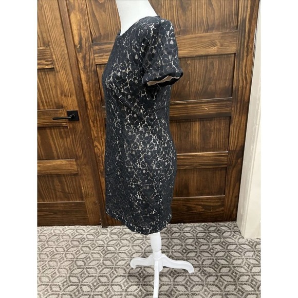 French Connection Women Dress Size 8 Black Tan Cap Sleeve Lace Classy‎ LBD Core - Picture 7 of 8